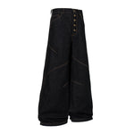 Wide Leg High Waisted Dark Denim Jeans Button Detail