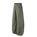 Olive Wide Leg Pants Star Cross Embroidery Details