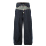 Patchwork Curved Wide-Leg Raw Denim Premium Jeans