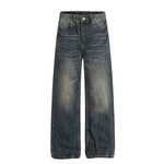 Whisker Fade Vintage High-Street Loose Blue Jeans