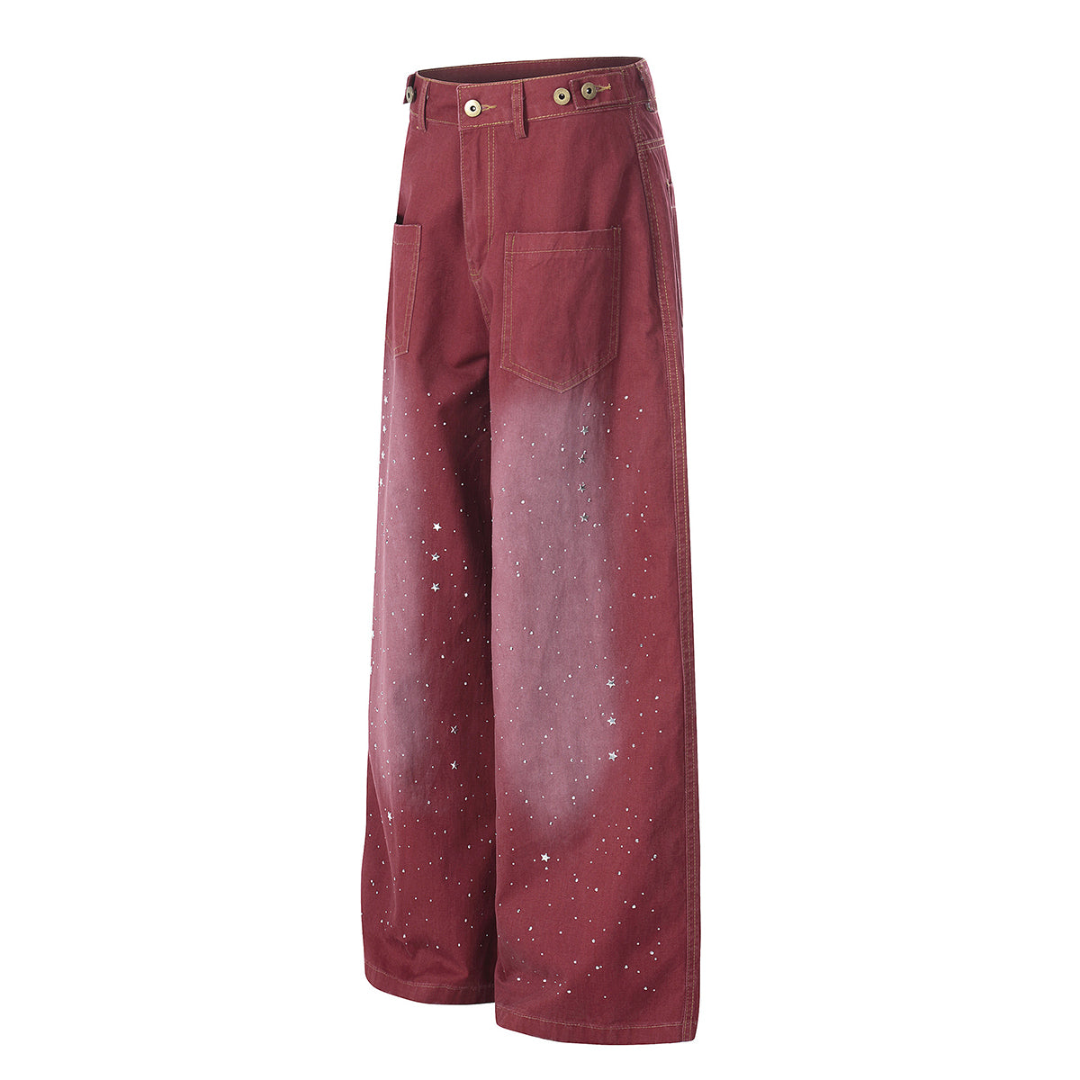 Rhinestone Star Print Vintage Washed Wide Leg Pants