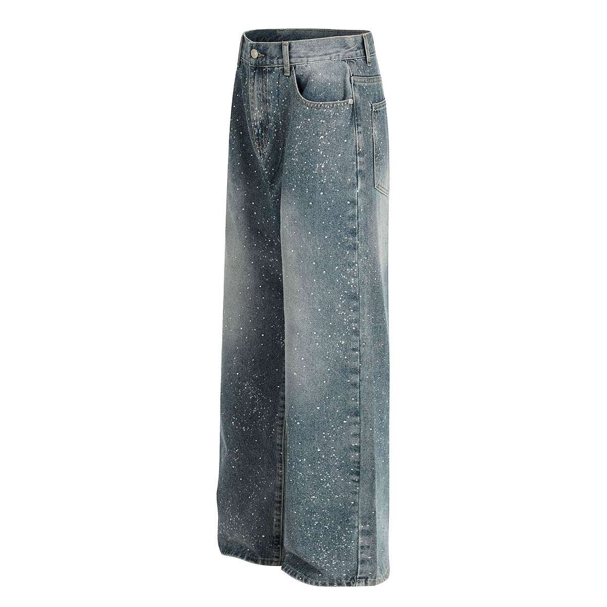 Vintage Speckled Wash Wide Leg Denim Jeans