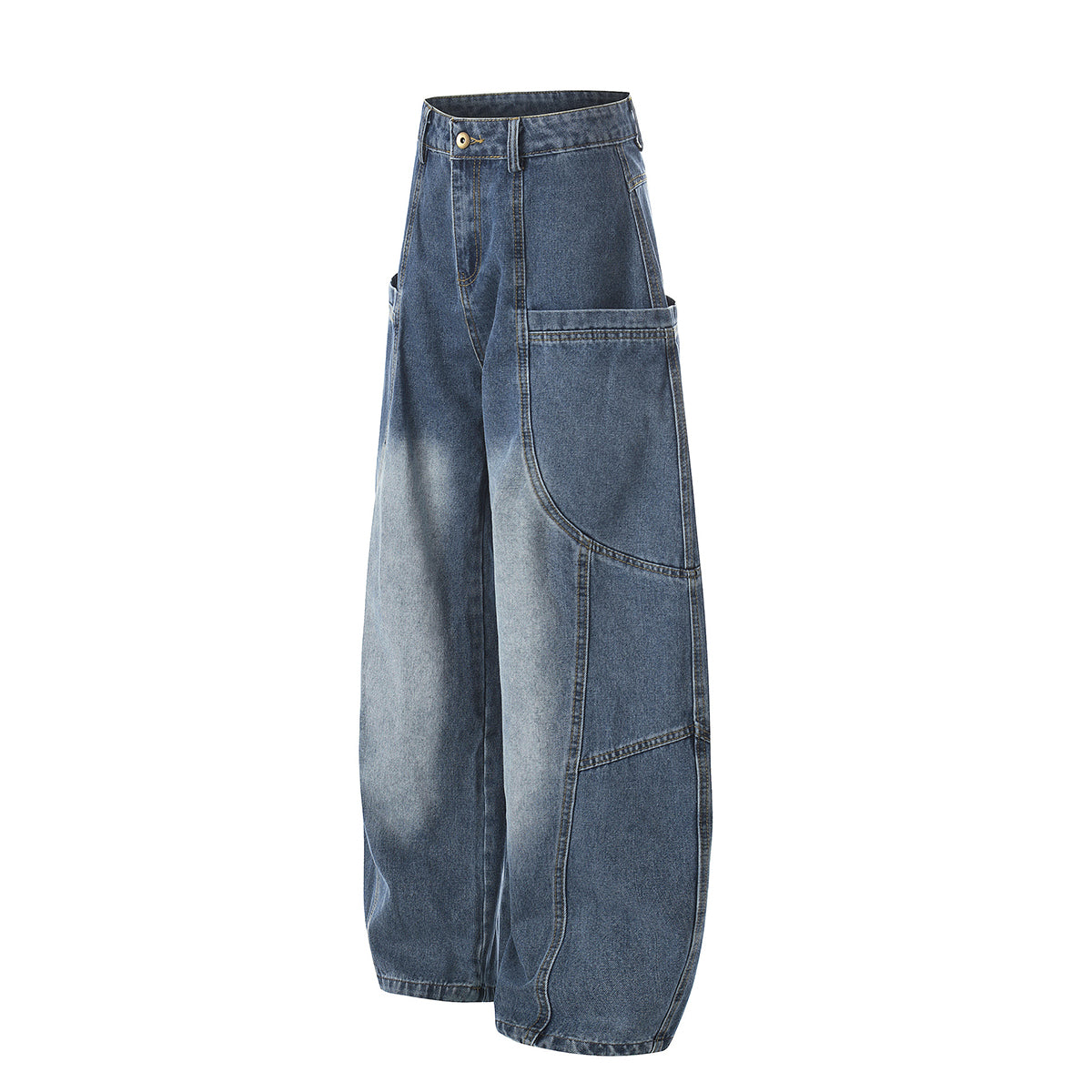 Large Patch Pocket Vintage Washed Wide Leg Denim