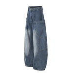 Large Patch Pocket Vintage Washed Wide Leg Denim