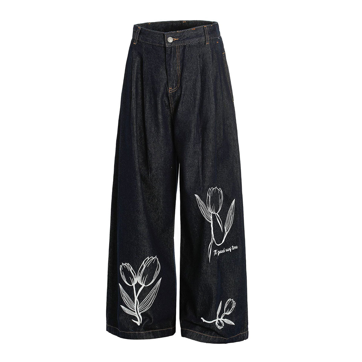 Floral Print Vintage Wide Leg Jeans