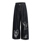 Floral Print Vintage Wide Leg Jeans