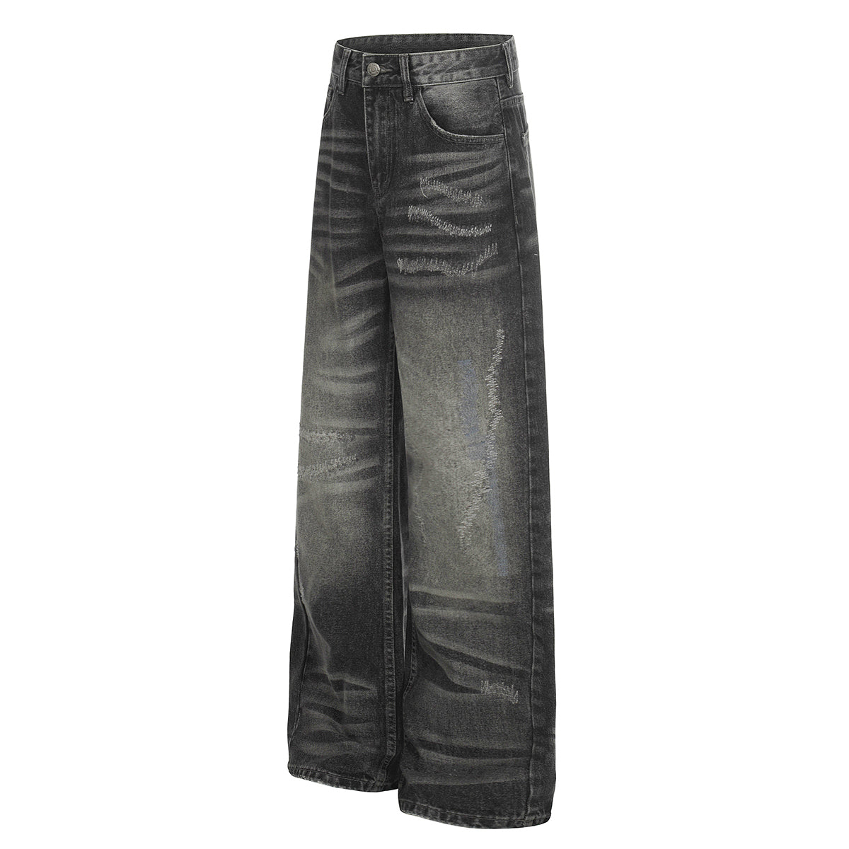Whisker Fade Distressed High Street Loose Jeans