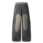 Casual Wide Leg Cargo Pants Striped Elastic Waistband