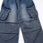 High Waisted Cargo Denim Pants Oversized Pockets Vintage Wash
