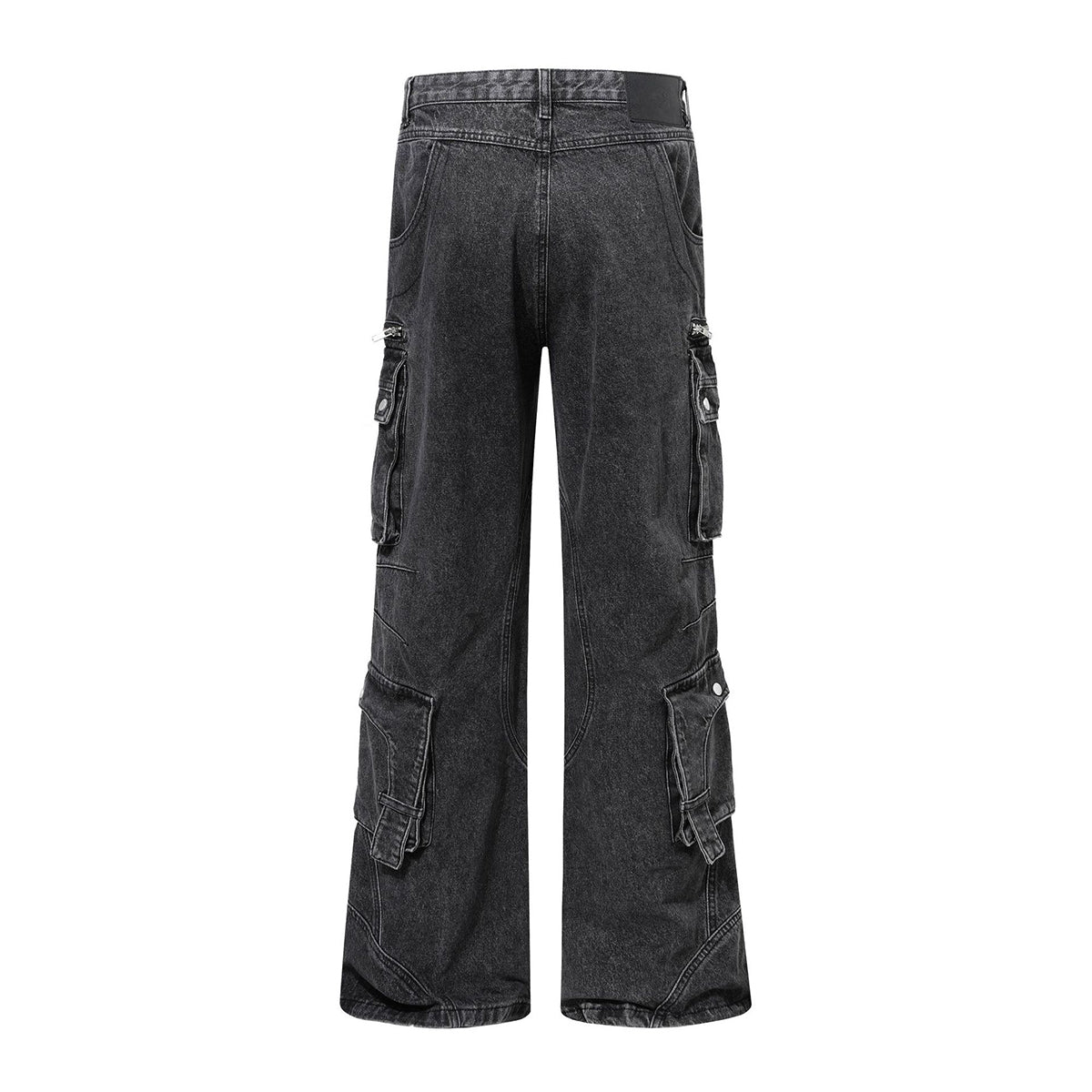 Black Zipper Detail Techwear Utility Denim Cargo Pants