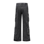 Black Zipper Detail Techwear Utility Denim Cargo Pants