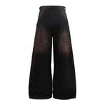 Artistic Brown Fade Geometric Stitching Black Denim Wide Leg Jeans