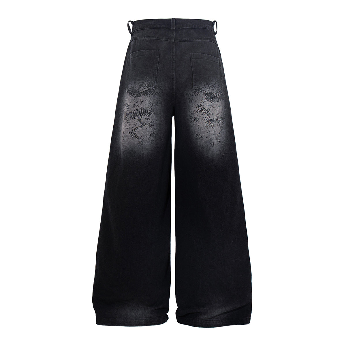 Black Wide Leg Jeans Snake Print Faded Detailing
