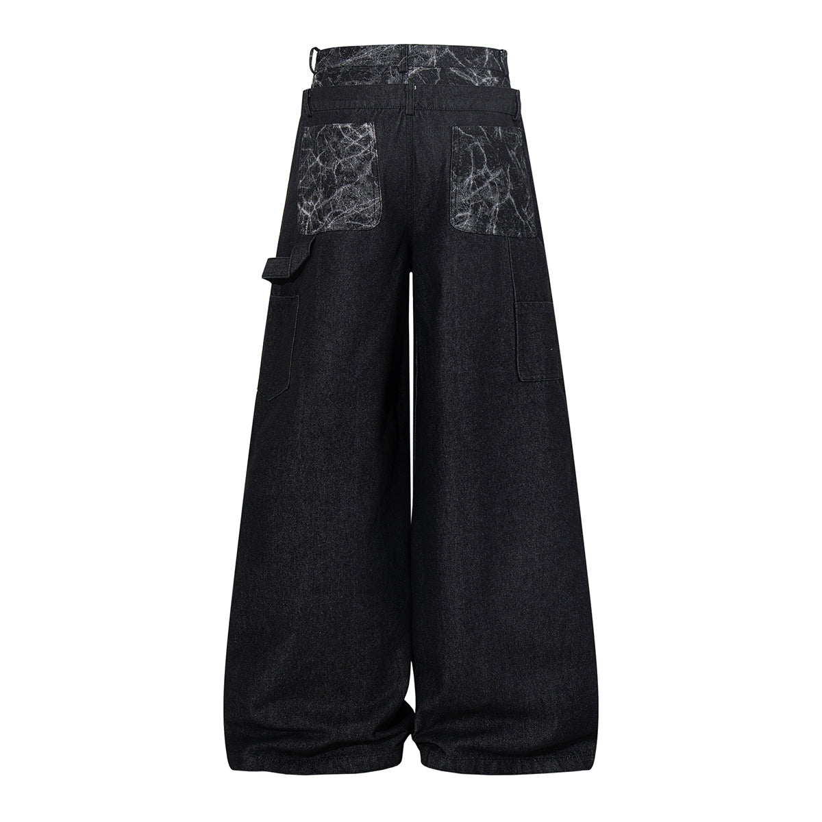 Marble Pattern Panels Black Wide Leg Painter Pants
