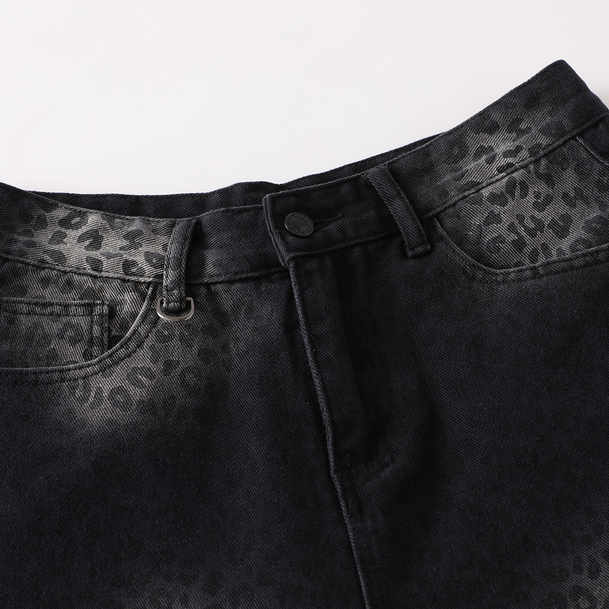 Black Wash Leopard-Print Wide-Leg Jeans