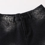 Black Wash Leopard-Print Wide-Leg Jeans