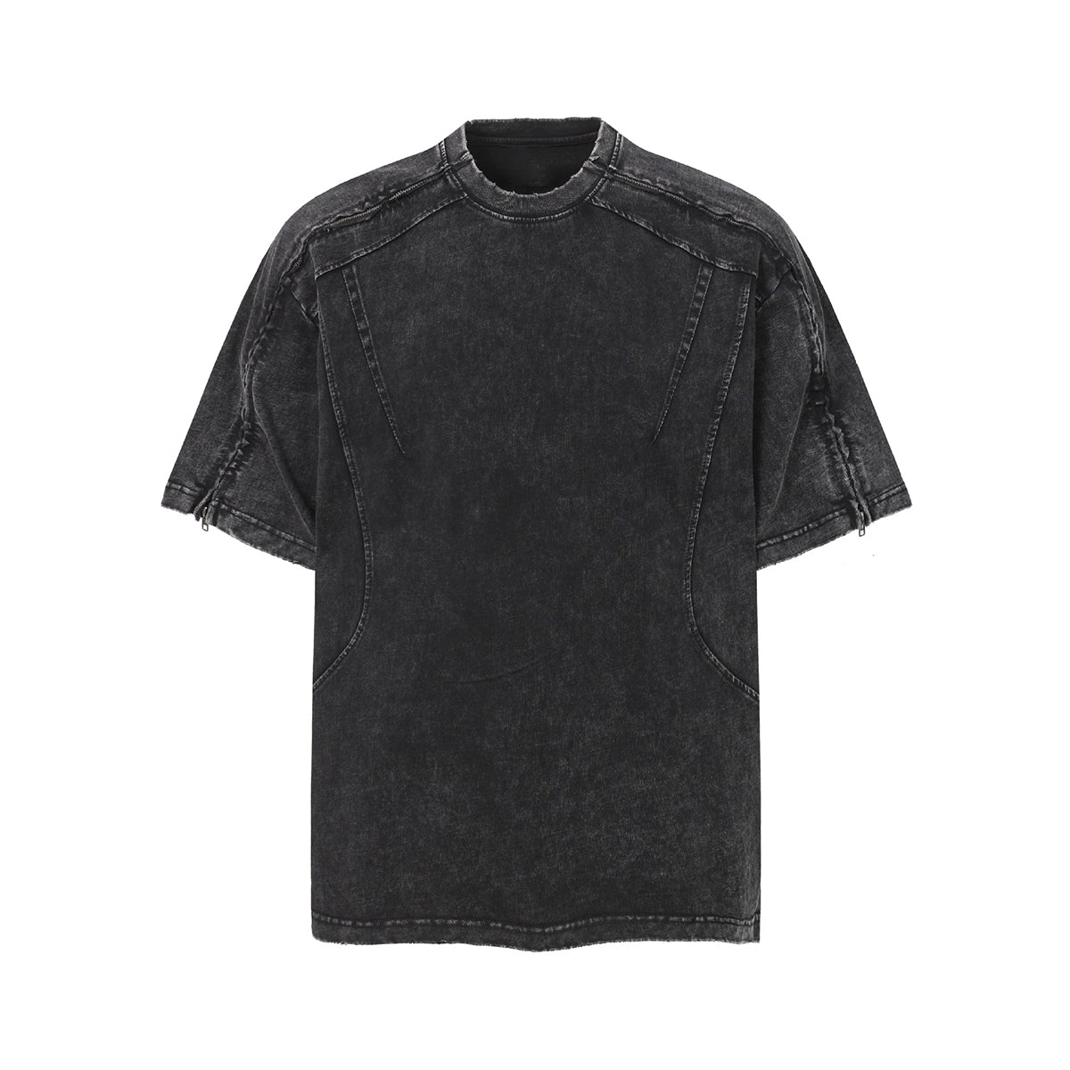 Structural Panels Sleeve Zipper Vintage Washed Short Sleeve Tee