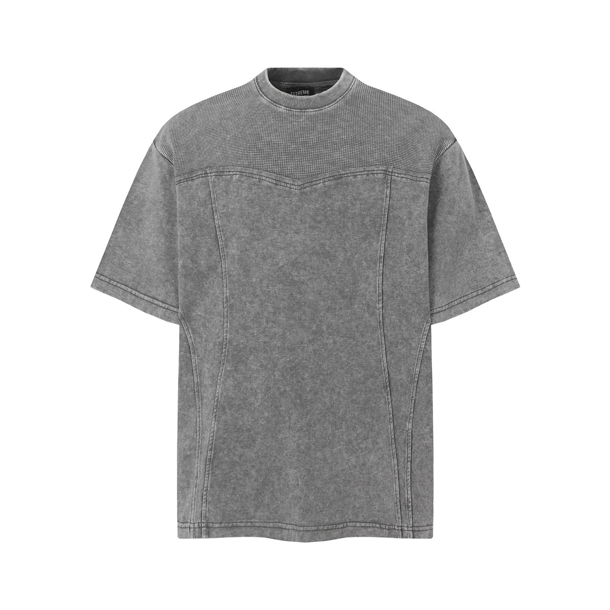 Vintage Washed Short Sleeve Textured Panel Design Tee