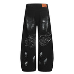 Painted Distress Black Wide Leg Star Patch Jeans