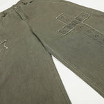 Olive Wide Leg Pants Star Cross Embroidery Details