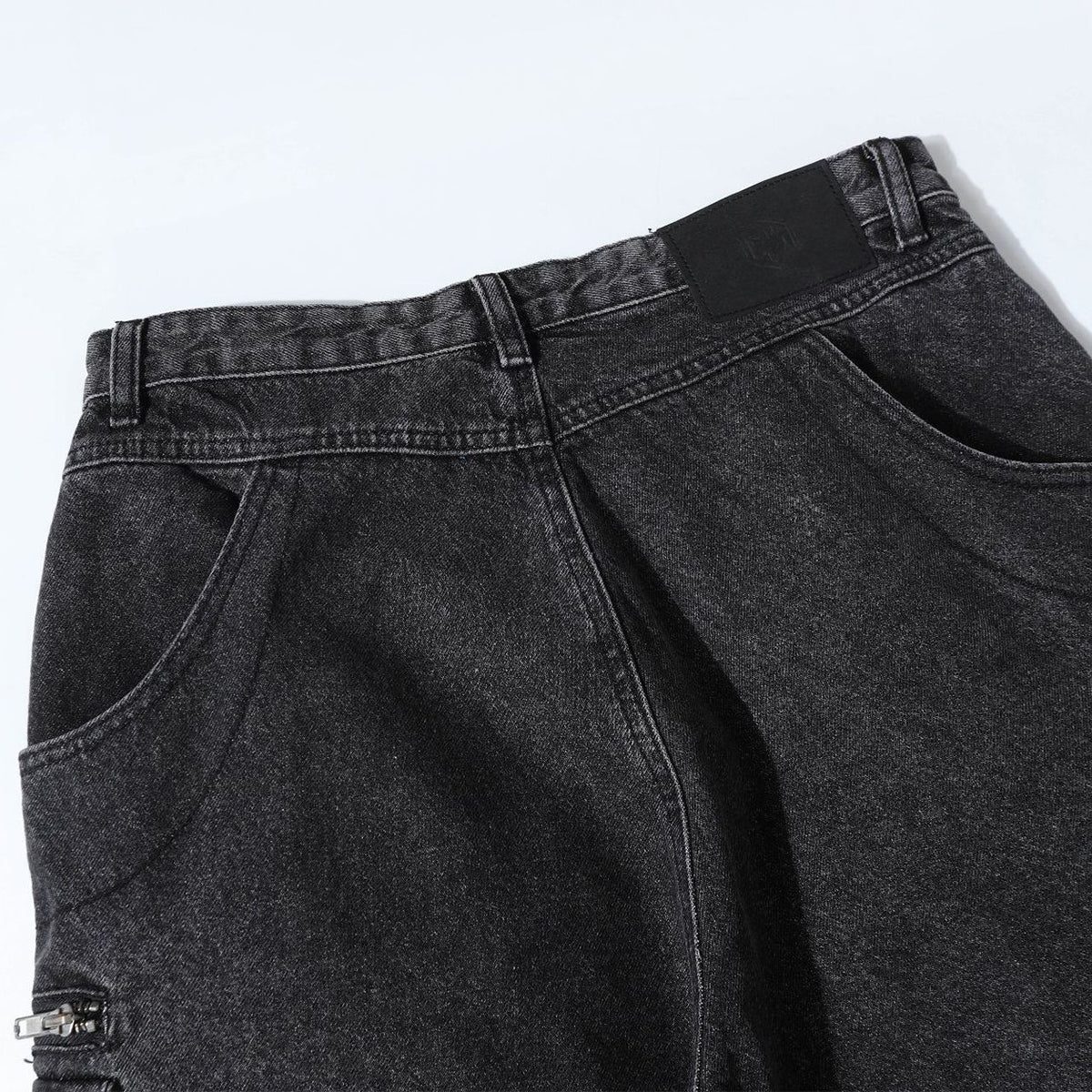 Black Zipper Detail Techwear Utility Denim Cargo Pants