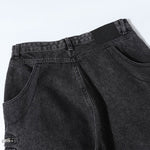 Black Zipper Detail Techwear Utility Denim Cargo Pants