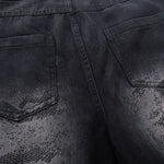 Black Wide Leg Jeans Snake Print Faded Detailing