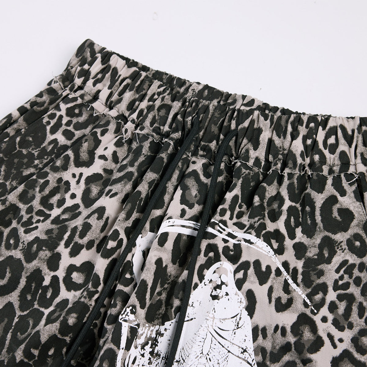 Leopard Print Drawstring Wide-Leg Graphic Pants