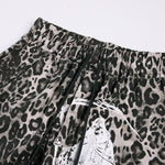 Leopard Print Drawstring Wide-Leg Graphic Pants