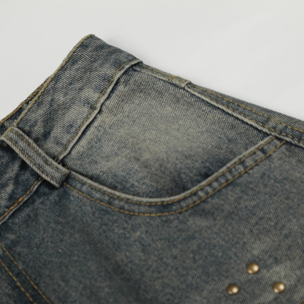 Studded Cross Detail Vintage Washed Wide Leg Denim