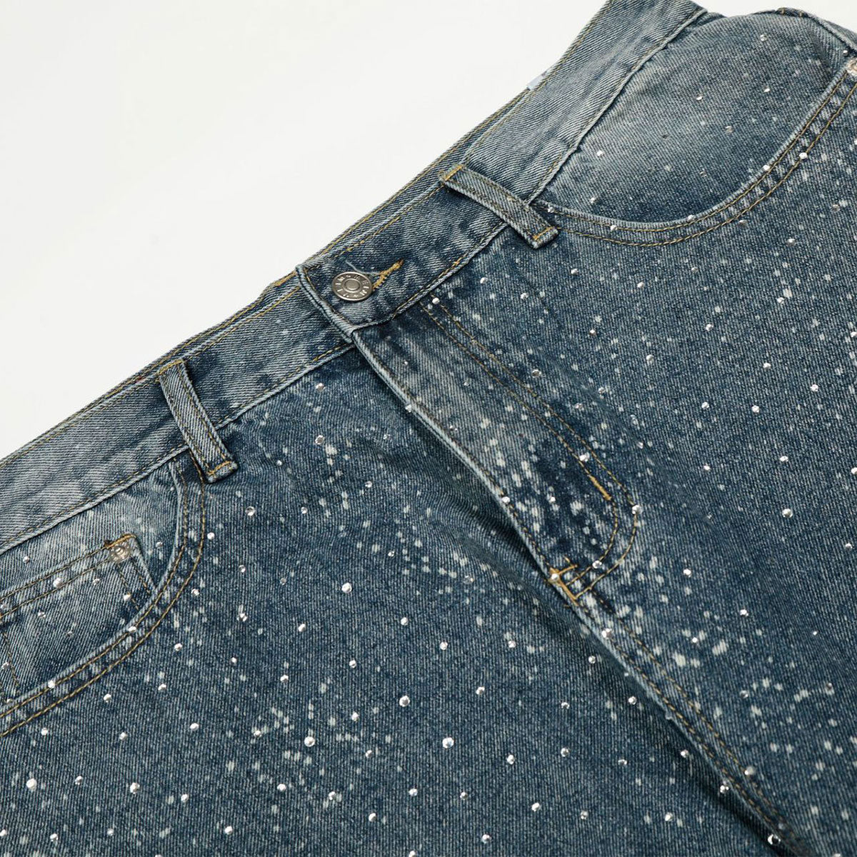 Vintage Speckled Wash Wide Leg Denim Jeans