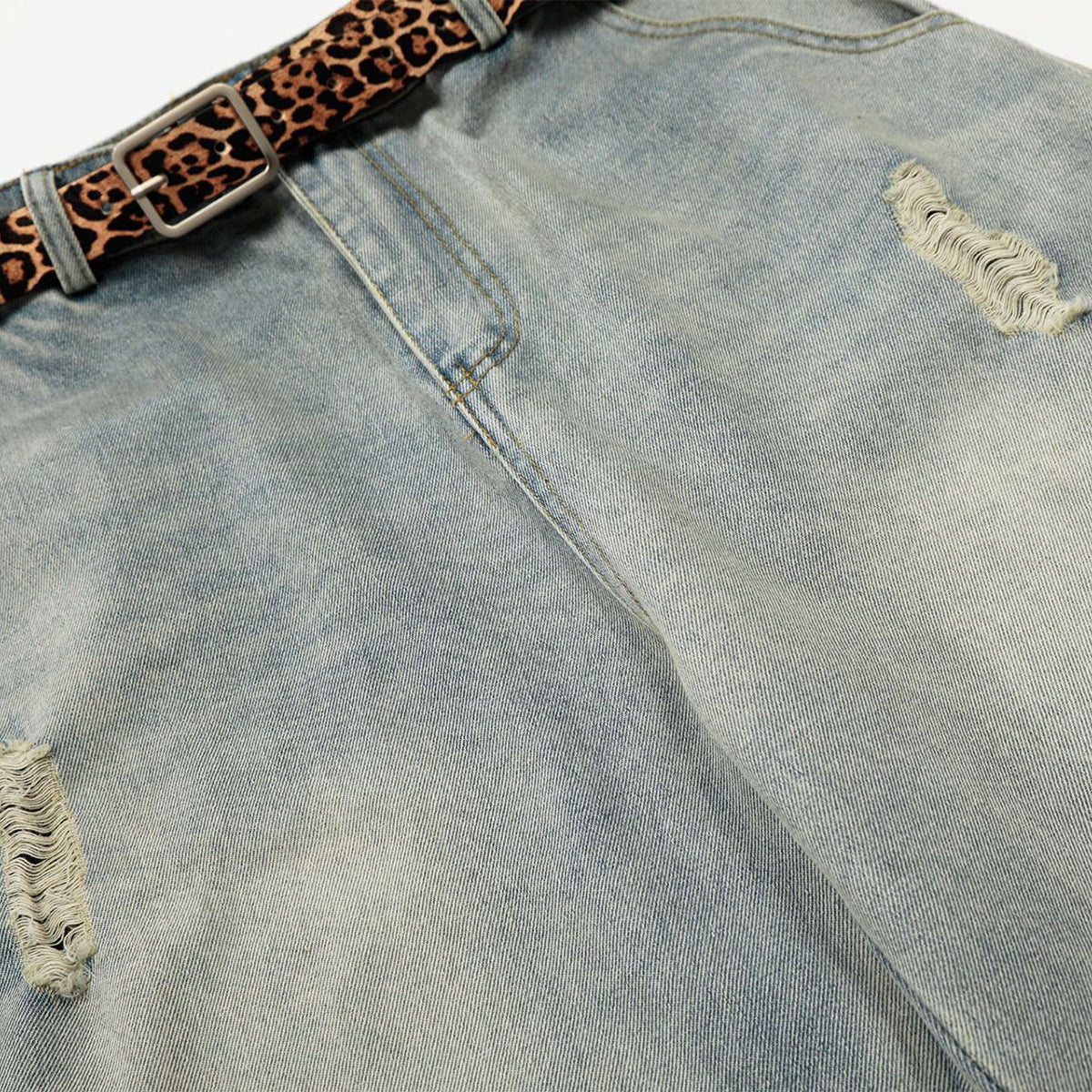 Leopard Print Belt Vintage Wide Leg Distressed Denim