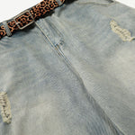Leopard Print Belt Vintage Wide Leg Distressed Denim