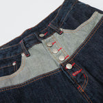 Patchwork Curved Wide-Leg Raw Denim Premium Jeans