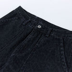 Vintage Washed Leopard Print Relaxed Wide Jeans