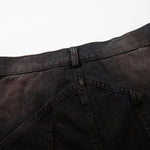 Artistic Brown Fade Geometric Stitching Black Denim Wide Leg Jeans