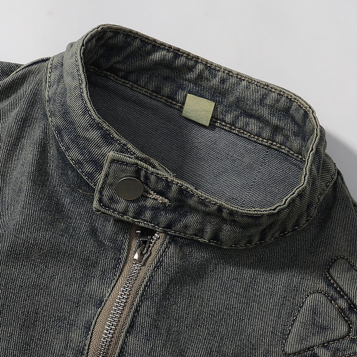 Bold Stitching Distressed Denim Jacket