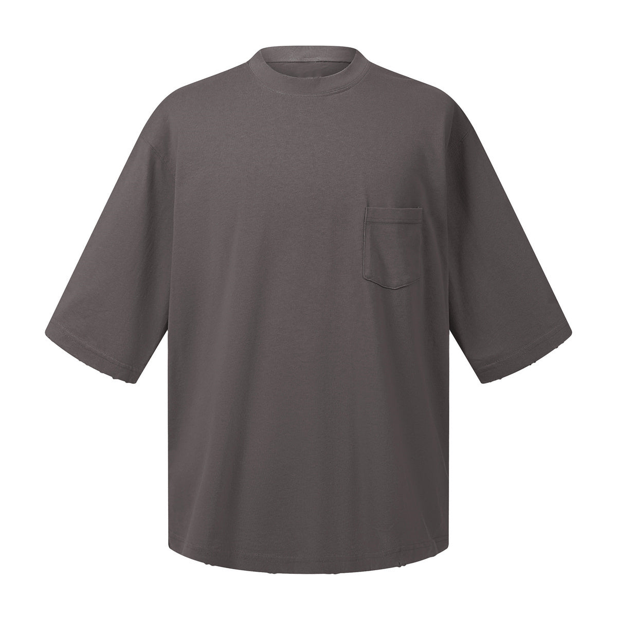 Washed Raw-Edge Pocket Clean Fit Crew Neck Tee