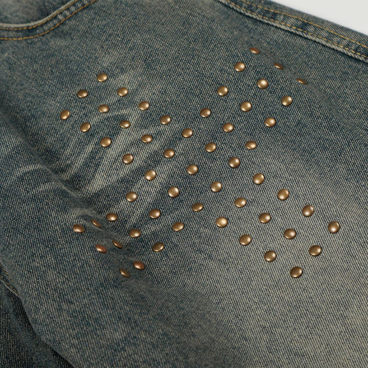 Studded Cross Detail Vintage Washed Wide Leg Denim
