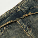 Distressed Wide Leg Denim Pants Asymmetrical Layered Waist