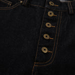 Wide Leg High Waisted Dark Denim Jeans Button Detail