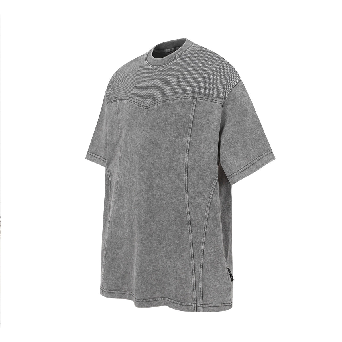 Vintage Washed Short Sleeve Textured Panel Design Tee