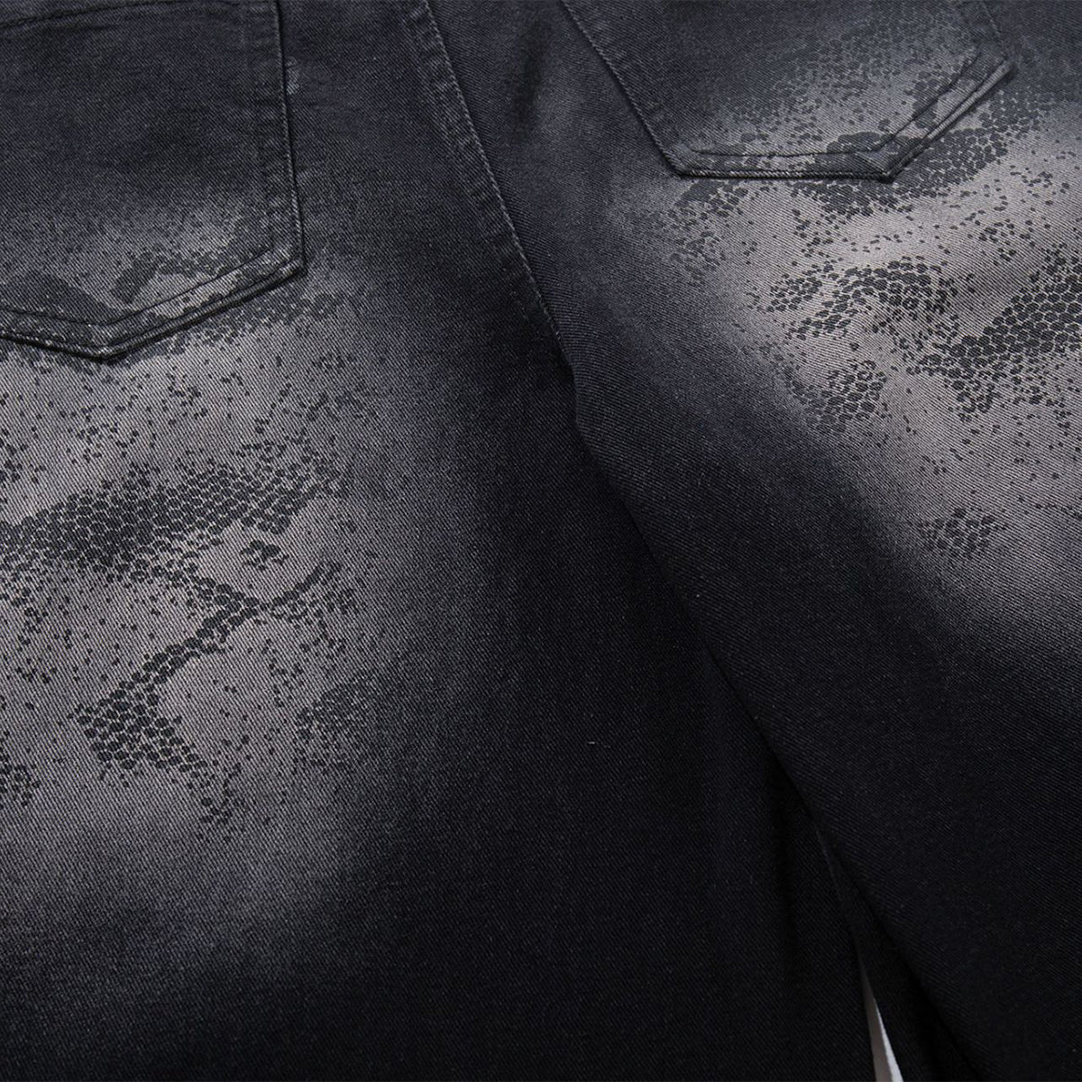 Black Wide Leg Jeans Snake Print Faded Detailing