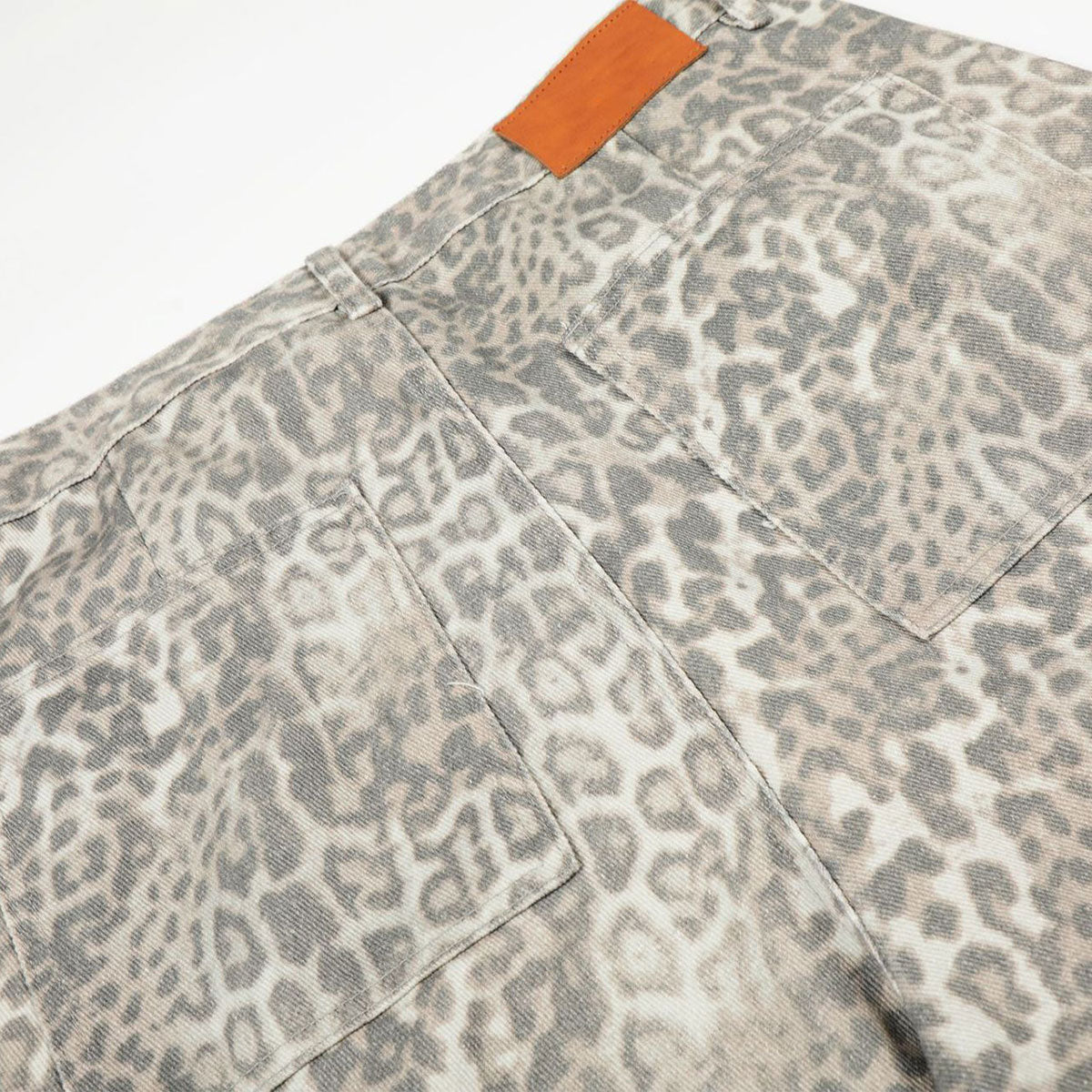 Leopard Print Cargo Wide-Leg Denim Pants