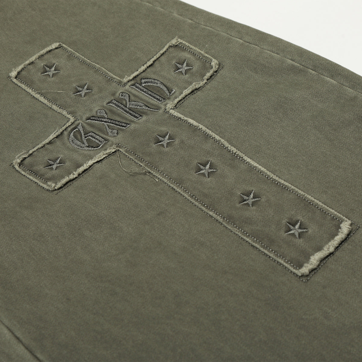 Olive Wide Leg Pants Star Cross Embroidery Details