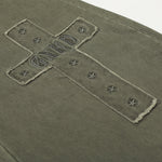 Olive Wide Leg Pants Star Cross Embroidery Details