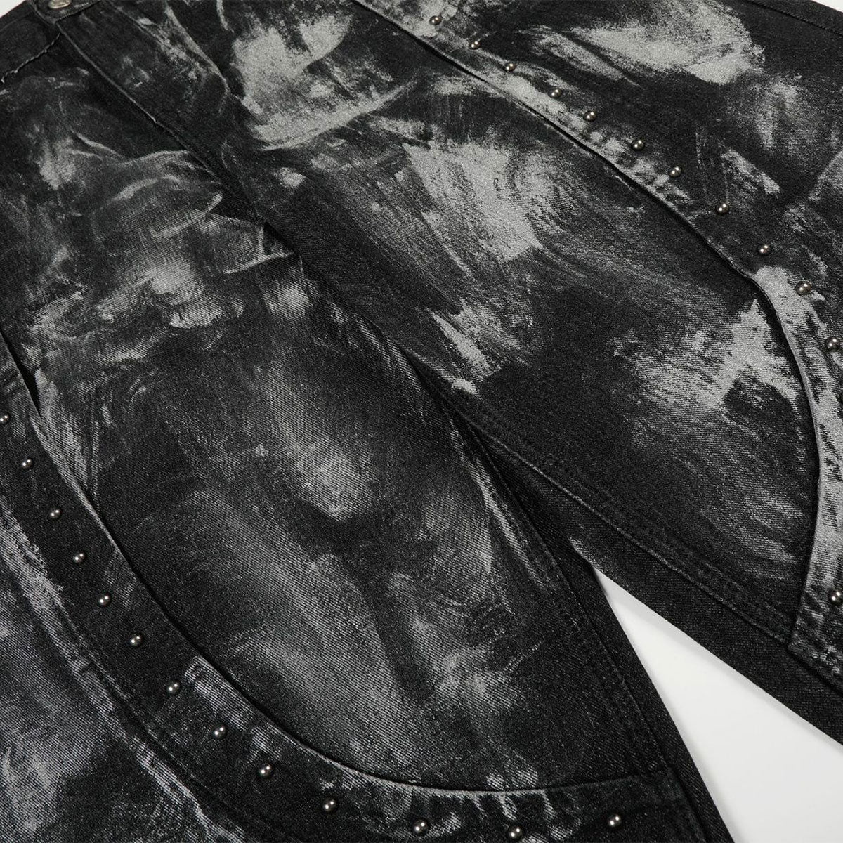 Studded Black Paint Splatter Wide Leg Jeans