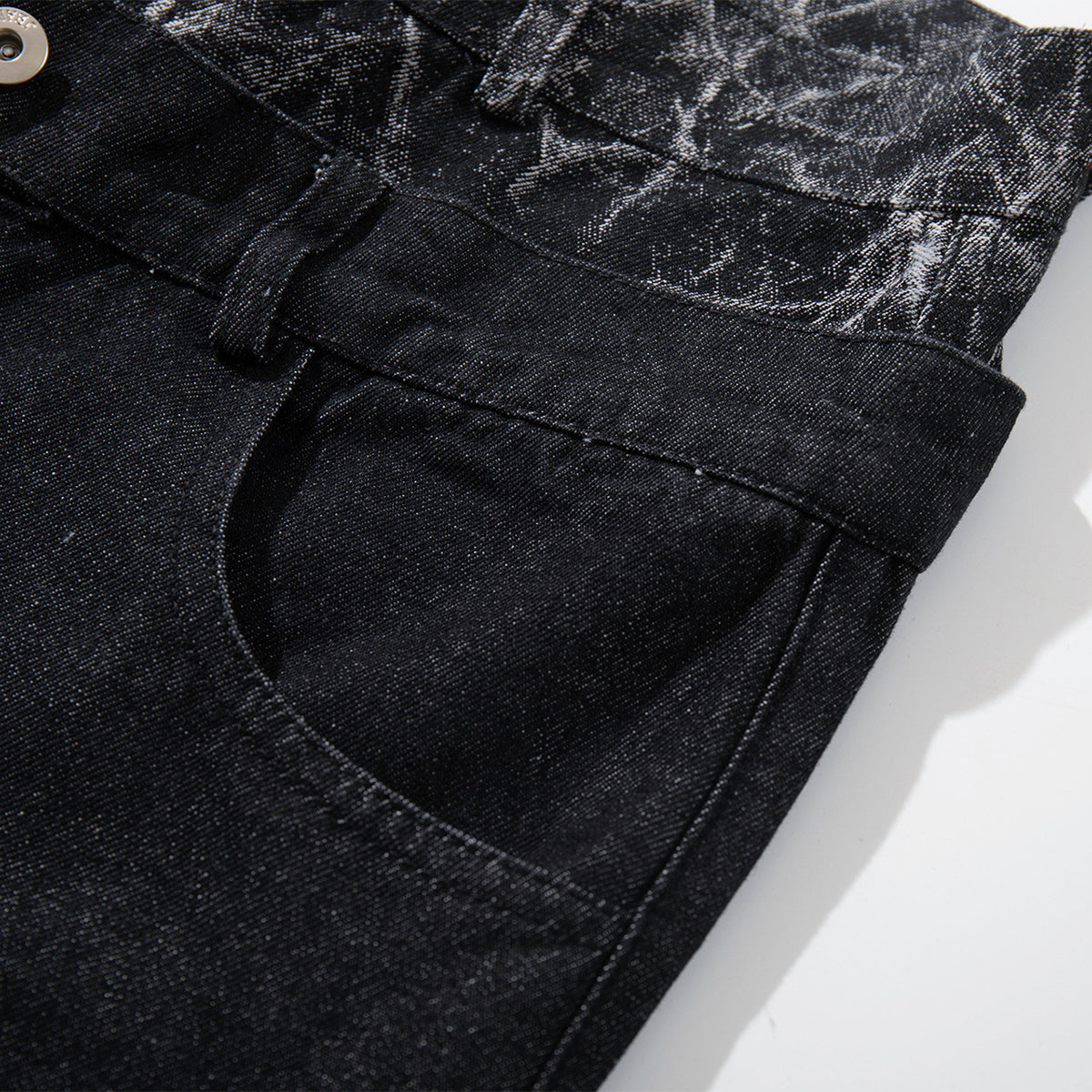 Marble Pattern Panels Black Wide Leg Painter Pants