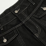 Black Wide Leg Contrast Stitch Denim Pants