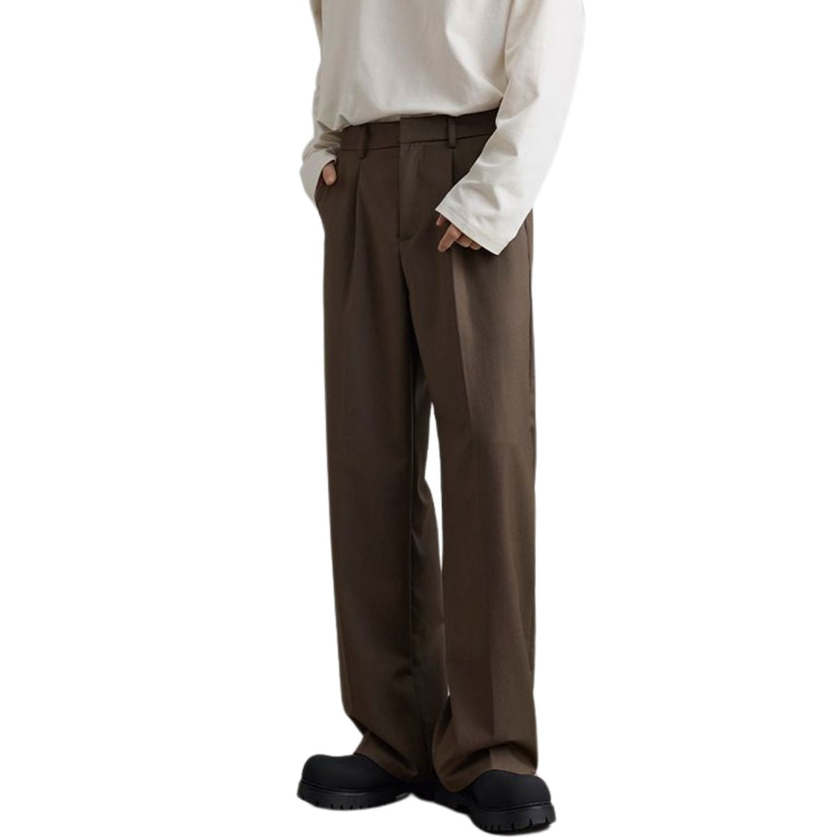 Solid-Color Single Pleat Trousers